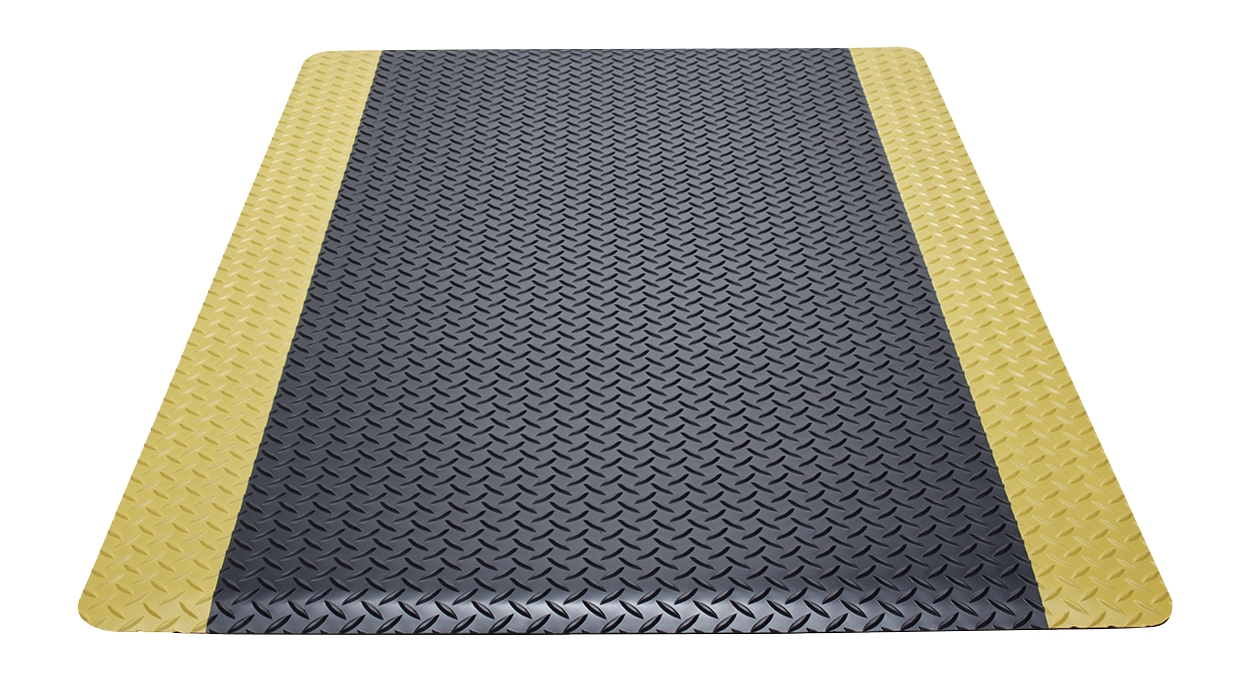 Comfort Step 3/8" Anti-Fatigue Mat with Ribbed Emboss Black with Yellow Border, 